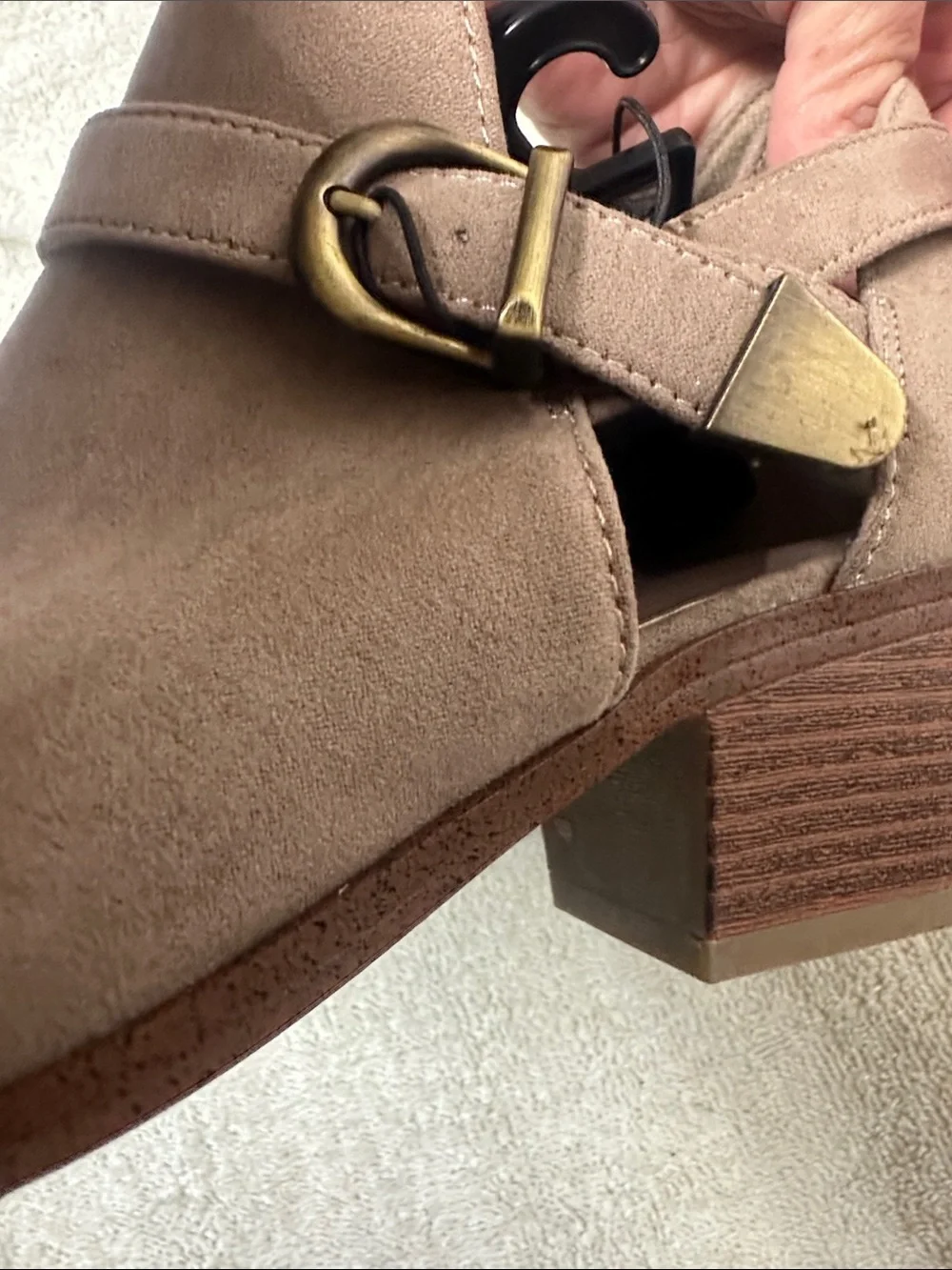 Time and Tru Taupe Suede like Ankle Booties with Side Buckle